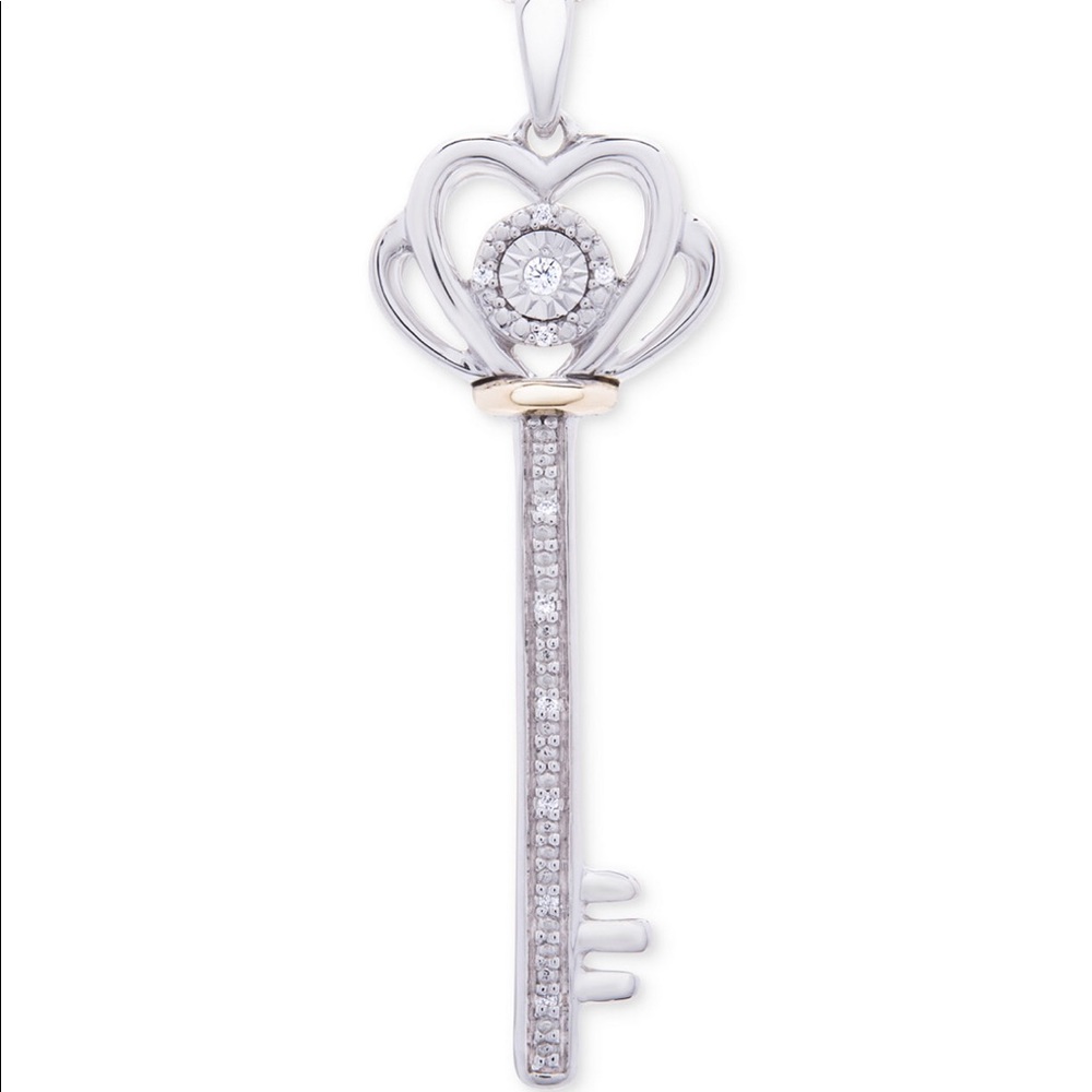 Diamond Accent Two-Tone Key Pendant Necklace